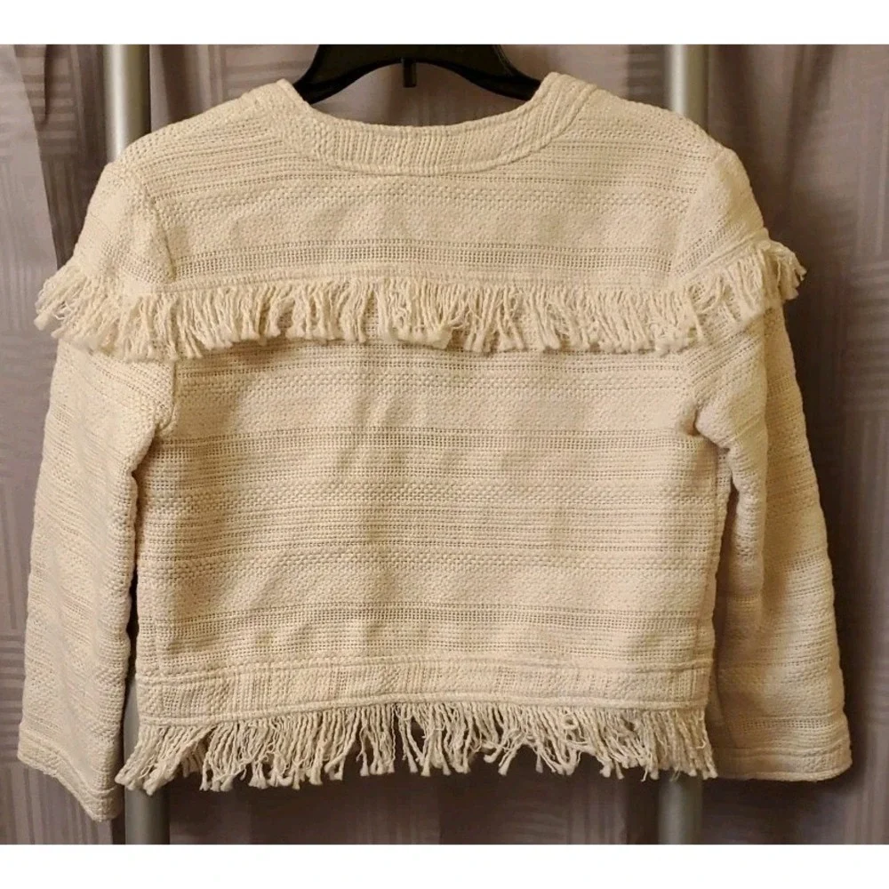 BB Dakota Women's Tweed‎ Cream Fringe Blazer Jacket Sz. Small